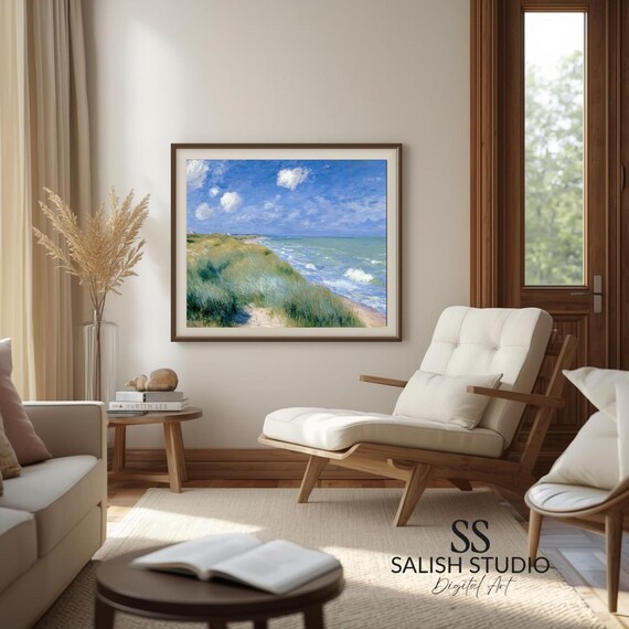 Coastal Dune Grass Waves Impressionist Seascape Painting Print