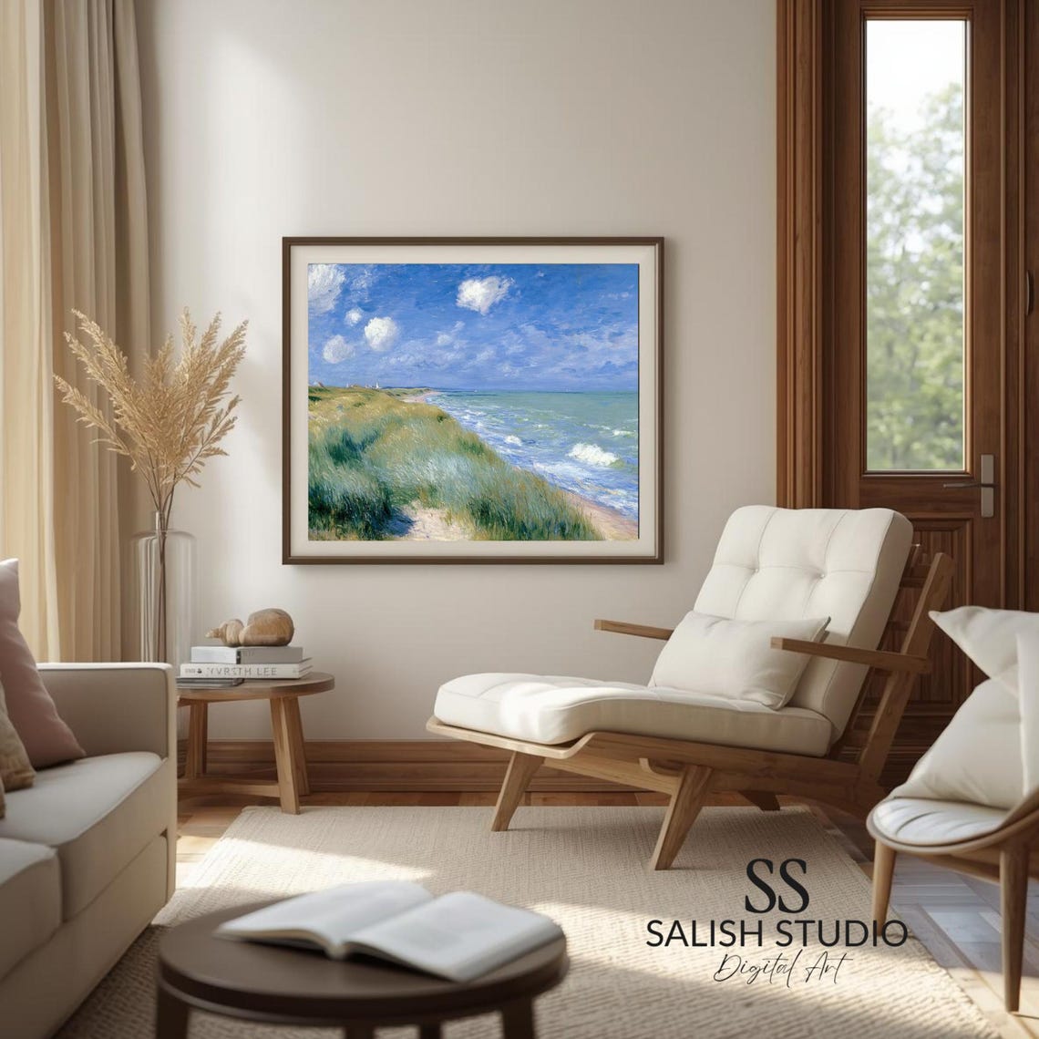 Coastal Dune Grass Waves Impressionist Seascape Painting Print