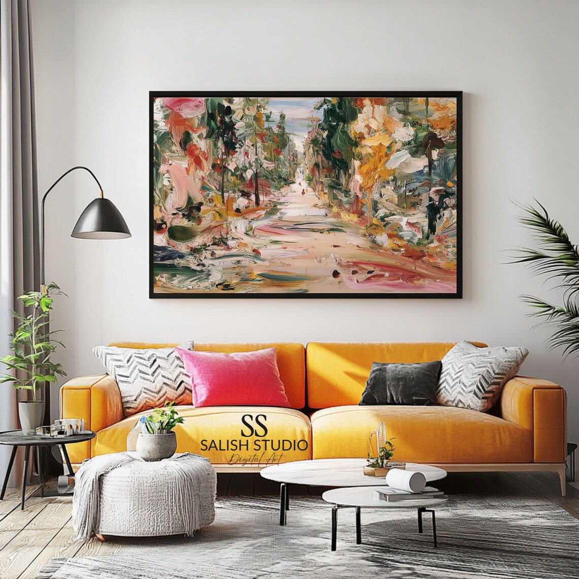 Autumn Forest Path Print Textured Impressionistic Landscape