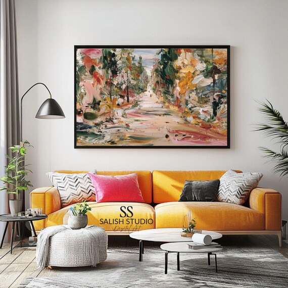 Autumn Forest Path Print Textured Impressionistic Landscape