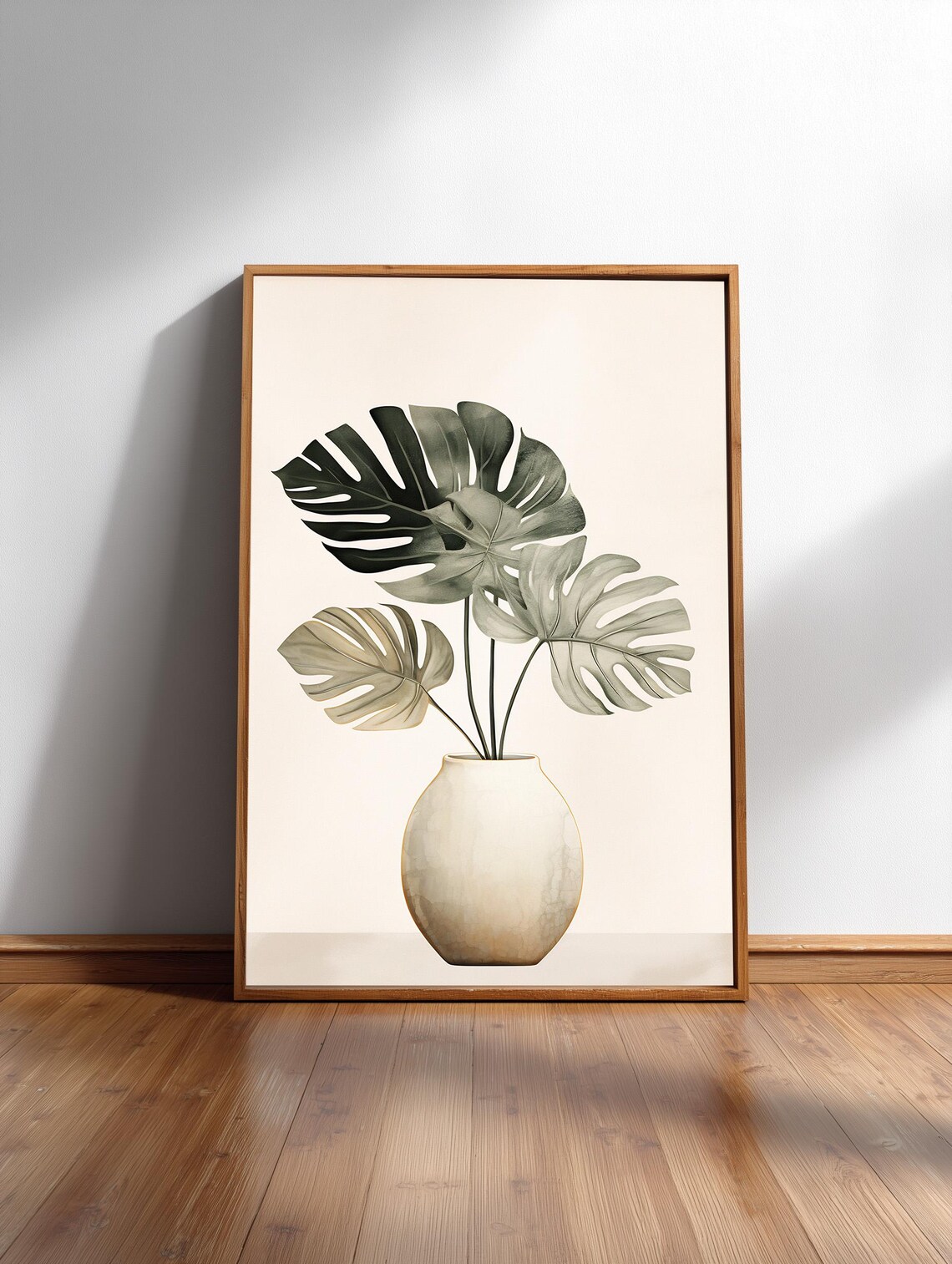 Monstera Botanical Japandi Art Print, Minimal Leaf