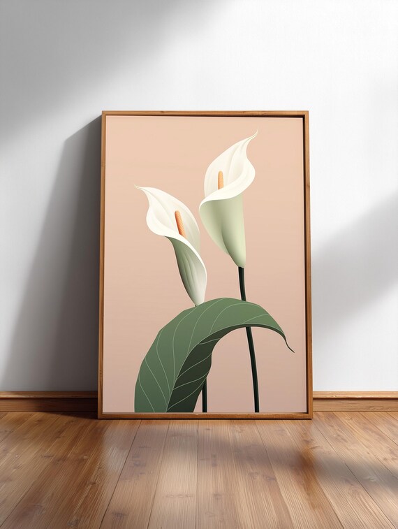 Peace Lily Illustration Minimal Botanical Print Boho Japandi