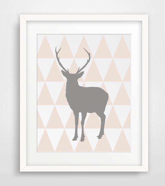Deer Print Beige Taupe Grey Sand Deer With Antlers Wall Art Nursery Decor Art Wall Decor Geometrical