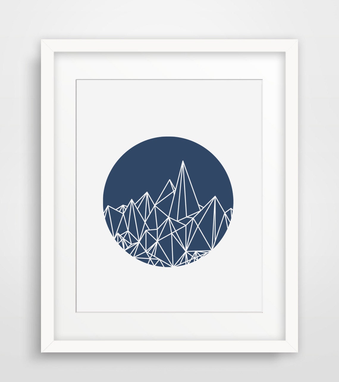 Navy Blue Circle Geometric Mountain Peak Line Art Minimalist Poster - Image 2