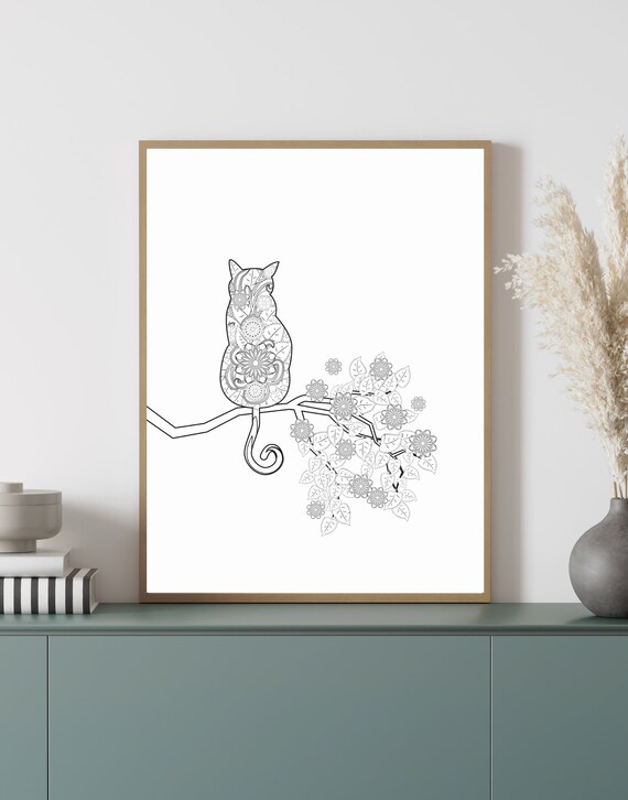 Cute Cat Art Print Mandala Cat Art Cat Lover Gift Christmas Gift Ideas Wall Art Minimalistic Home Decor Home Decor