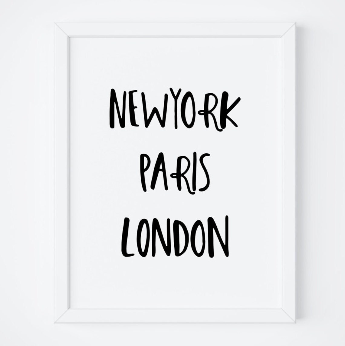 New York Paris London Handwritten Travel Cities Typography Poster