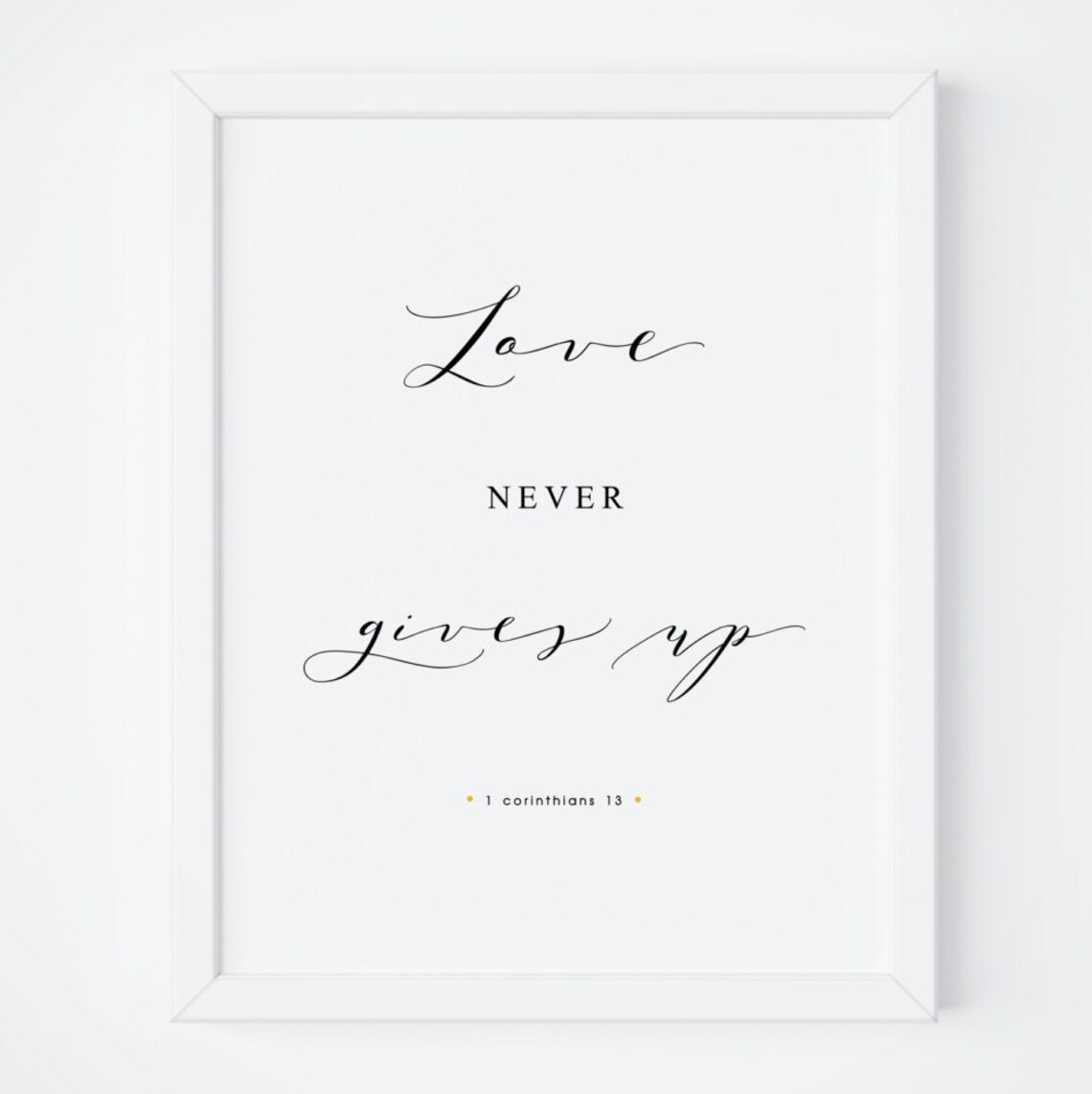 Love Never Gives Up Bible Verse Art Print