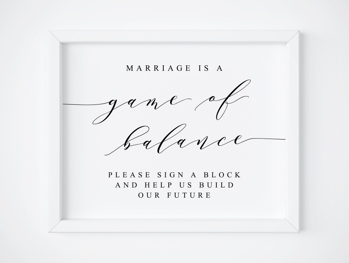Marriage Is A Game Of Balance Jenga Sign Wedding Keepsake Print