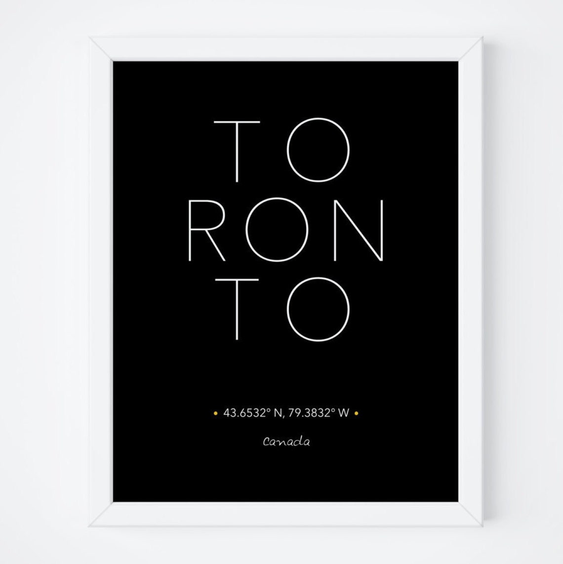 Toronto Canada Black Background Coordinates Travel Typography Poster