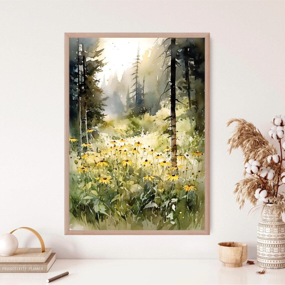 Forest Glade Watercolor Art Print, Wildflowers Scene - Image 4