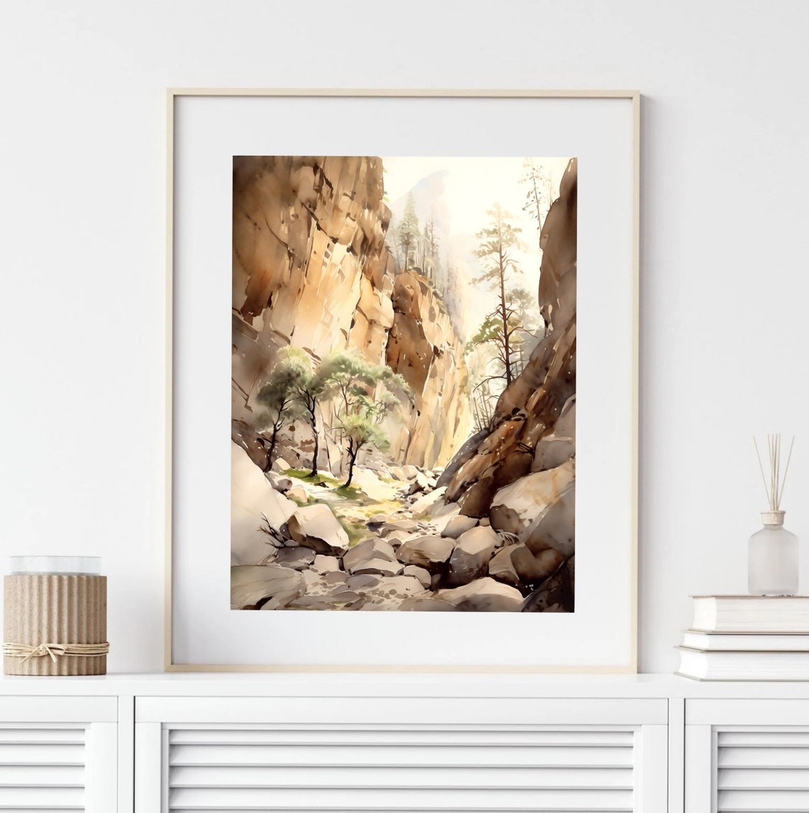 Rocky Canyon Watercolor Landscape with Trees Desert Cliffs Poster - Image 5