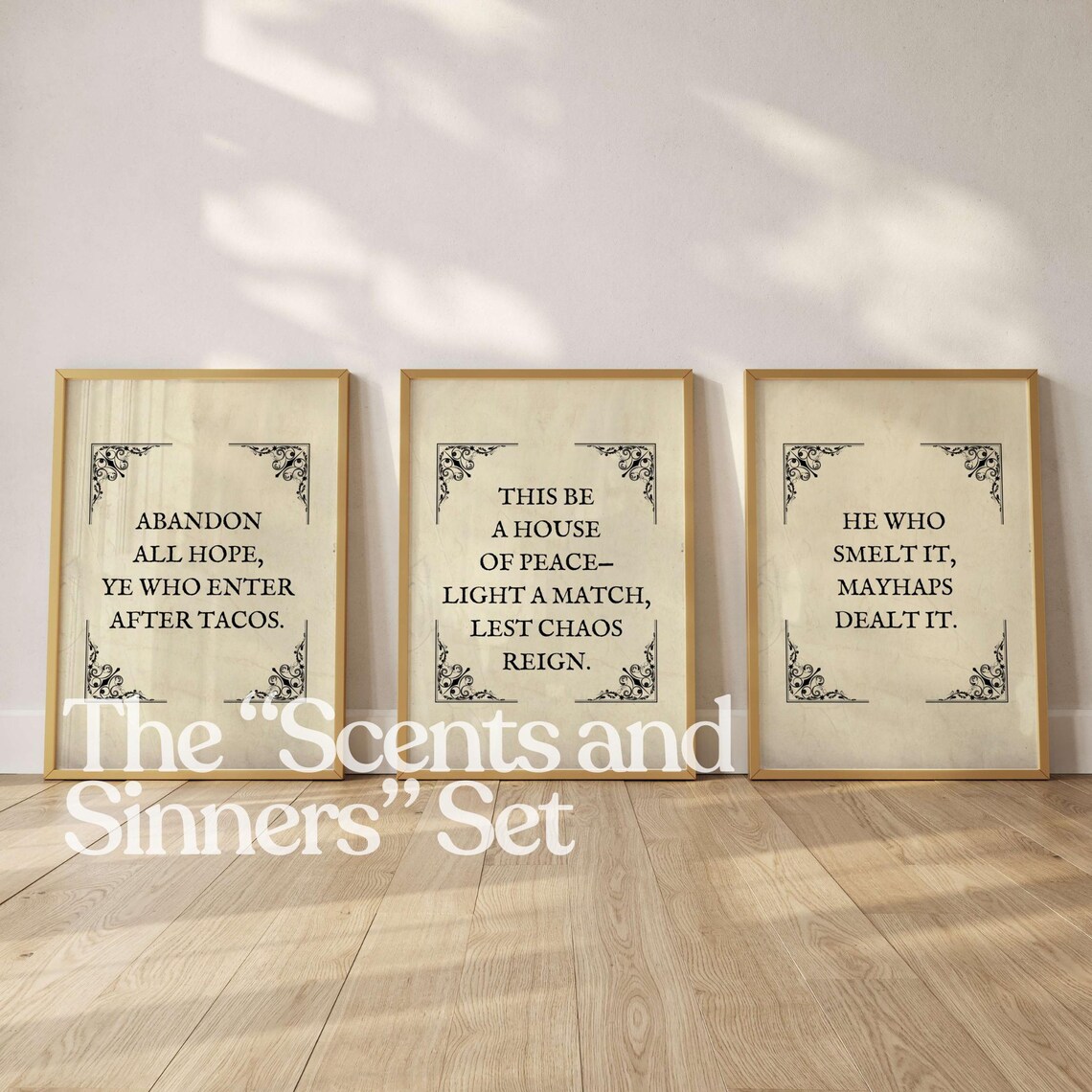 Funny Vintage Bathroom Quote Trio Tacos Peace Sayings Poster