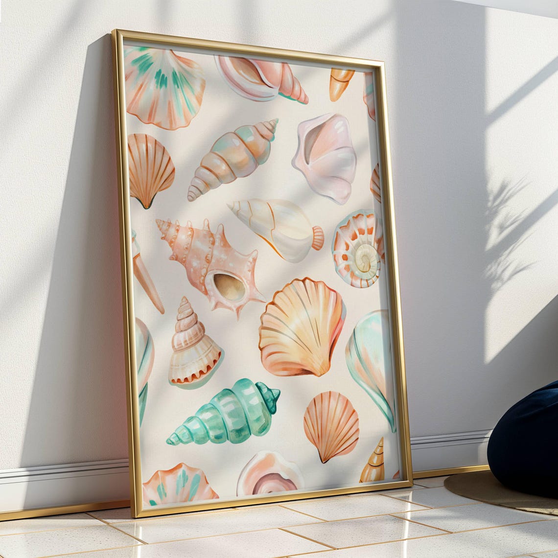 Pastel Seashells Watercolor Scatter Coastal Beach House Poster
