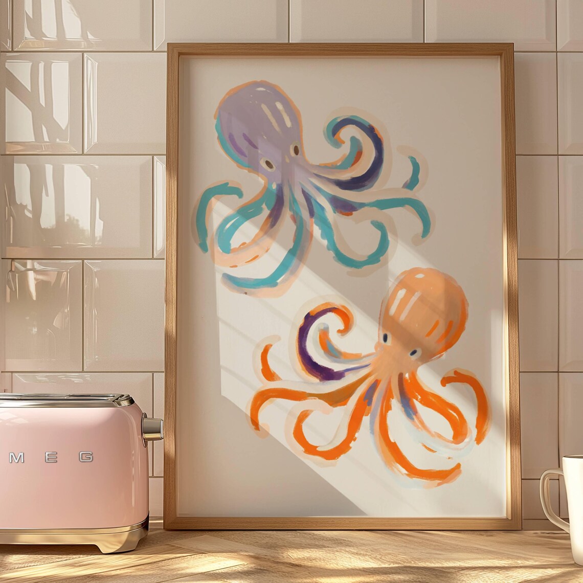Pastel Octopus Poster, Nautical Bathroom Decor