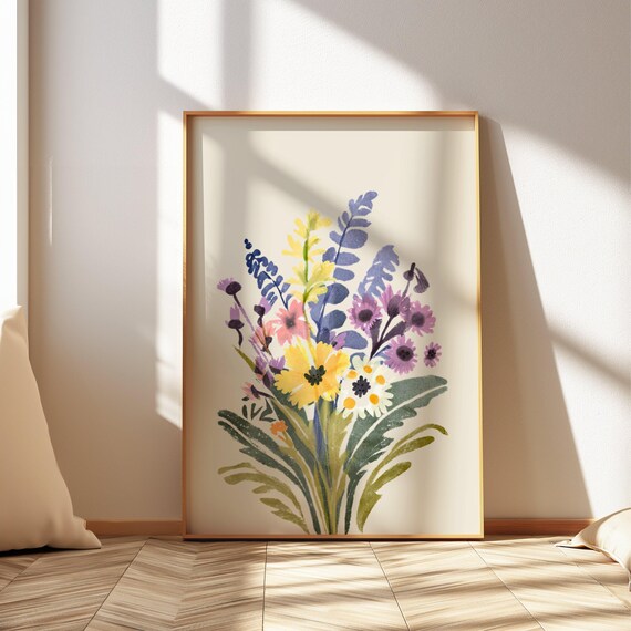 Southern Floral Watercolor Art Print, Grandmillennial Decor