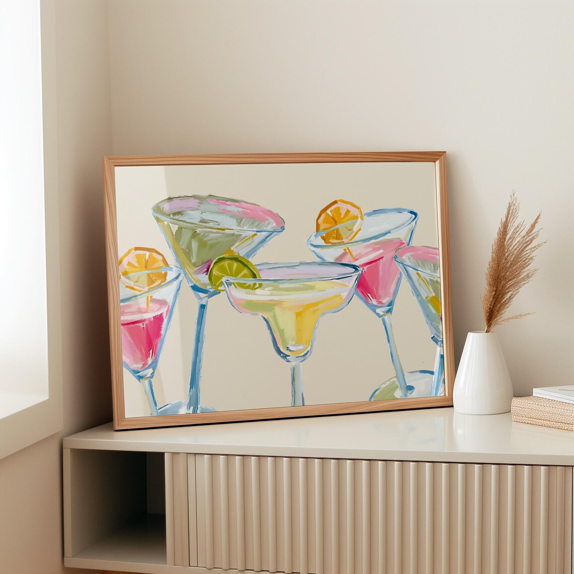 Watercolor Cocktail Print, Minimalist Bar Cart Art