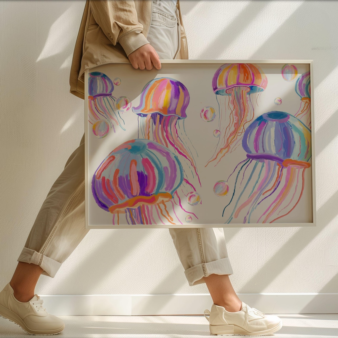 Colorful Jellyfish Painting Pastel Watercolor Ocean Life Poster