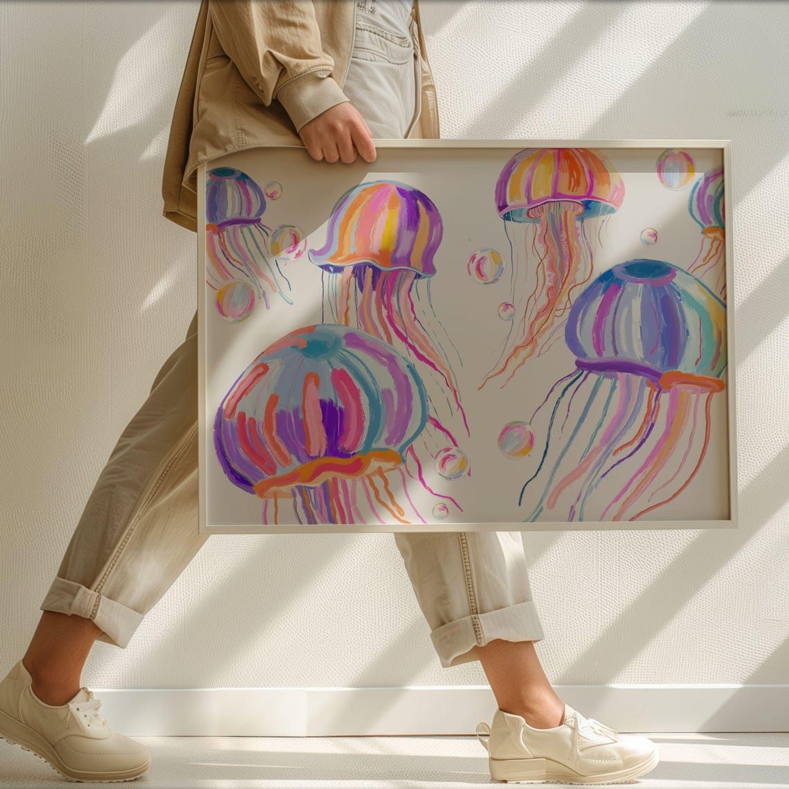 Jellyfish Painting Colorful Pastel Abstract Coastal Beach House Wall Art Print Summer Dining Room Kitchen Meet Me At The Poster