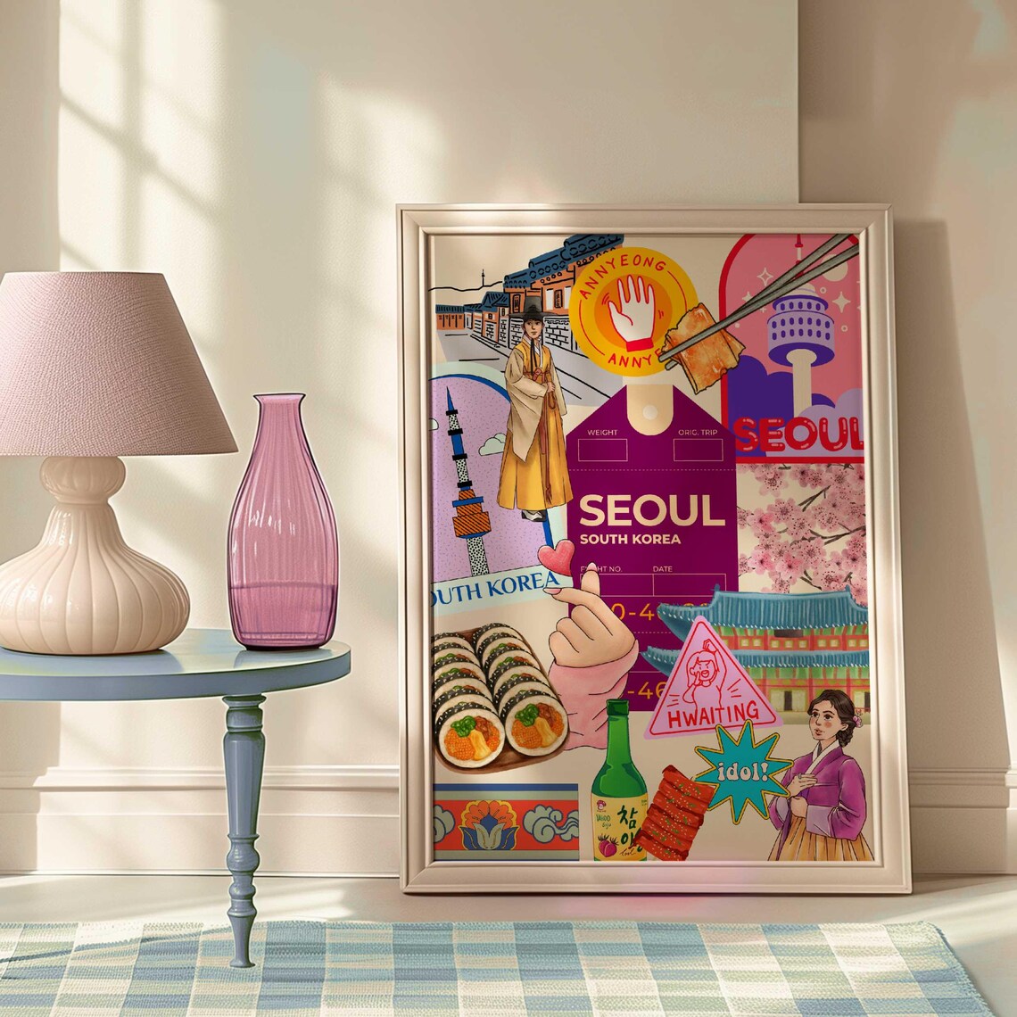 Seoul South Korea Travel Poster, Maximalist
