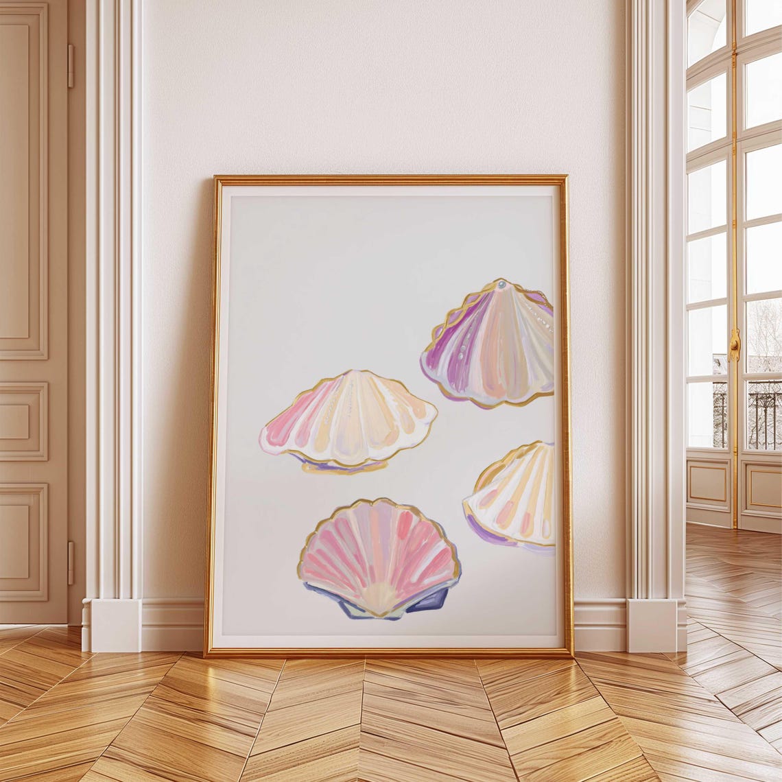 Pastel Scallop Seashells Coastal Beach House Gallery Wall Art
