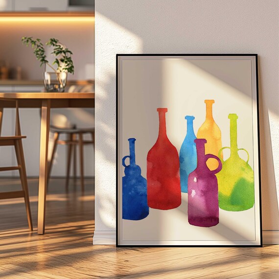 Watercolor Cocktail Bottles Art Print