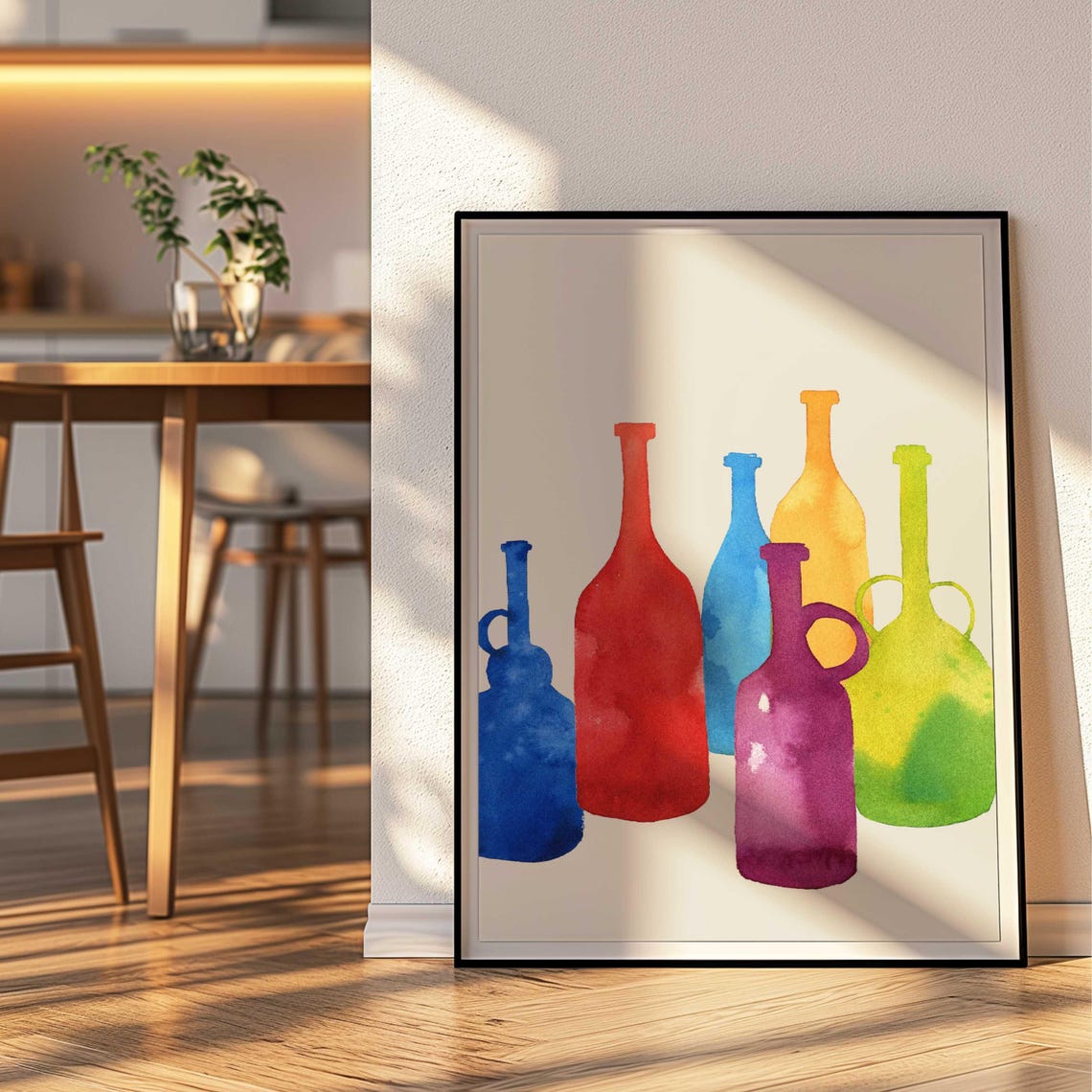 Watercolor Cocktail Bottles Art Print