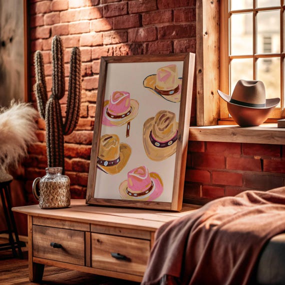 Long Live Cowgirls Poster Coquette Pink Wall Art Print Trendy Western Decor Maximalist Cute Apartment Cowgirl Hat