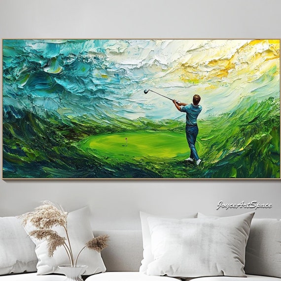 Large Abstract Oil Painting On Green Wall Art 3d Texture Wall Art Bed Room Wall Art Golf Sports Wall Art Modern Living Room Wall Art