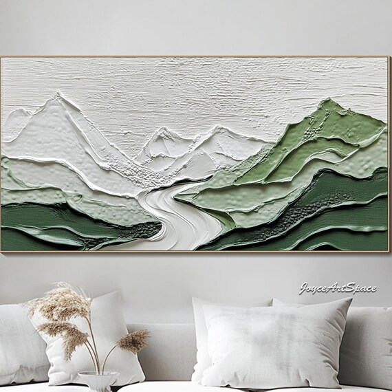 Abstract Oil Painting On Original Mountainoil Painting 3d Wall Art Green Texture Wall Art Office Decor Large Green Mountain Wall Art