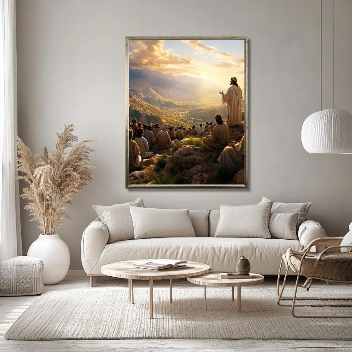 Jesus Preaching Sermon on the Mount at Sunset Biblical Poster - Image 3