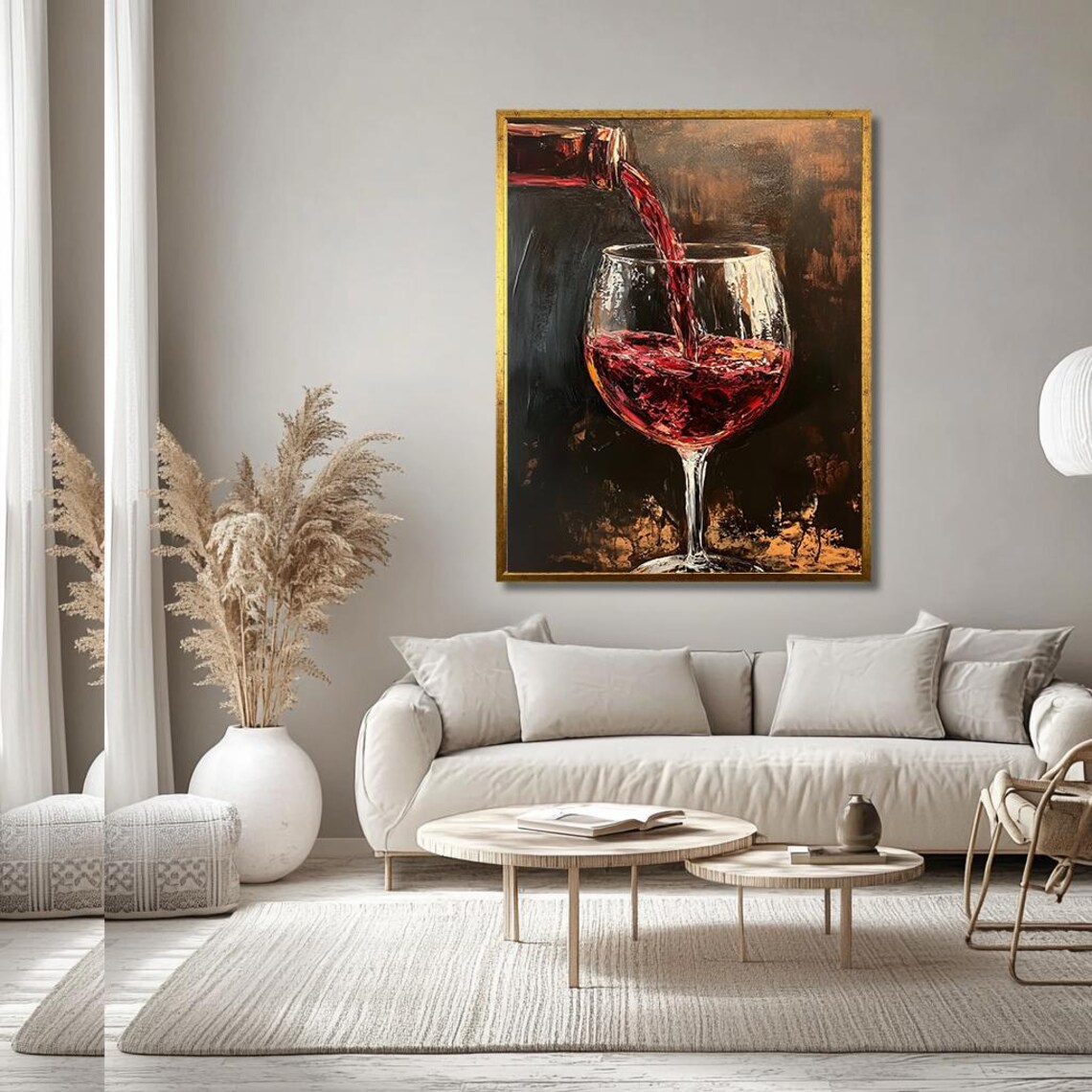 Red Wine Pouring From Bottle Into Glass Dark Oil Painting Poster - Image 3