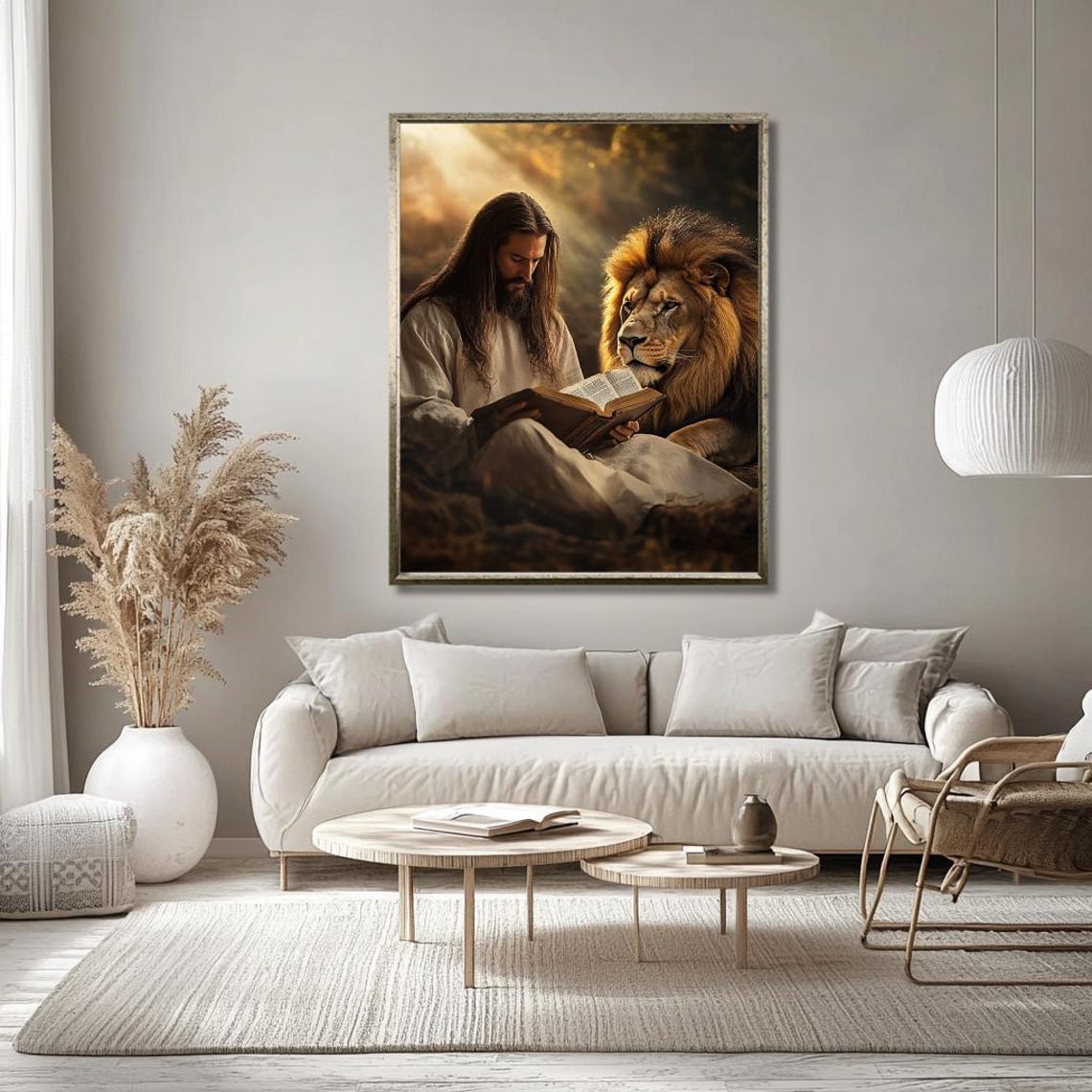 Lion And Scripture Wall Art Religious Spiritual Print Christian Faith Biblical Wall Decor - Image 2
