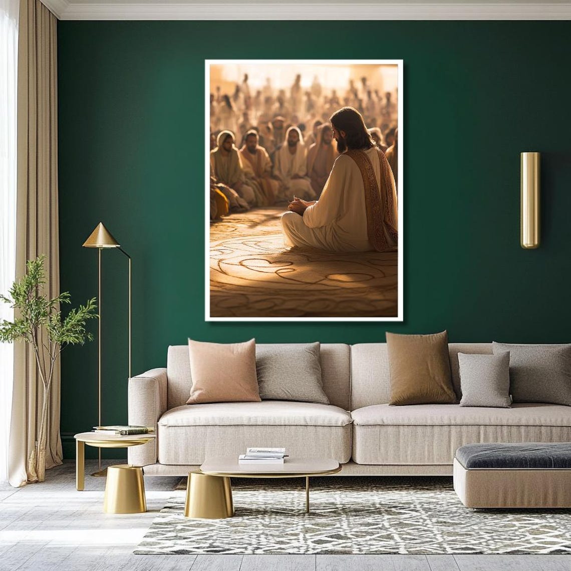 Jesus Teaching His Seated Followers in Warm Sepia Light Poster - Image 3