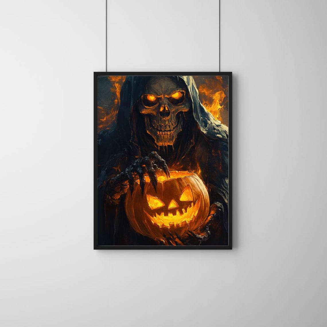Grim Reaper Holding Glowing Jack O Lantern Dark Fantasy Poster - Image 2