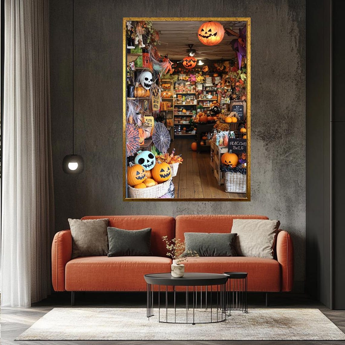 Festive Halloween Store Interior With Pumpkins Skulls And Decor Poster - Image 2