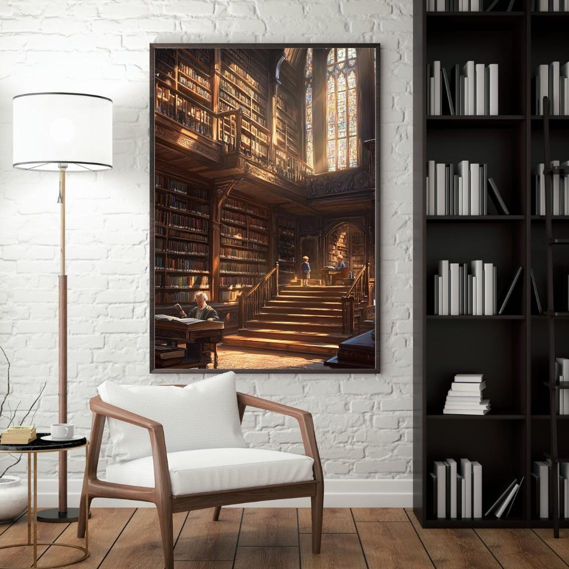 Vintage Library Wall Art Gothic Architecture Print Classic Reading Room Wall Decor - Image 2