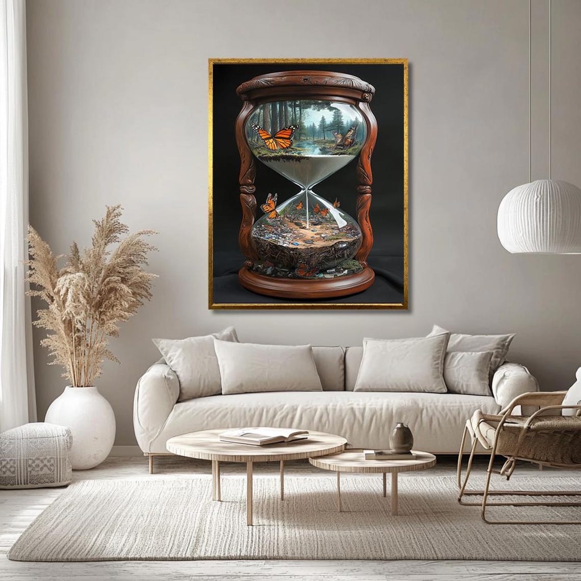 Hourglass Nature Wall Art Surreal Monarch Butterfly Painting Unique Wall Decor For Living Room - Image 3