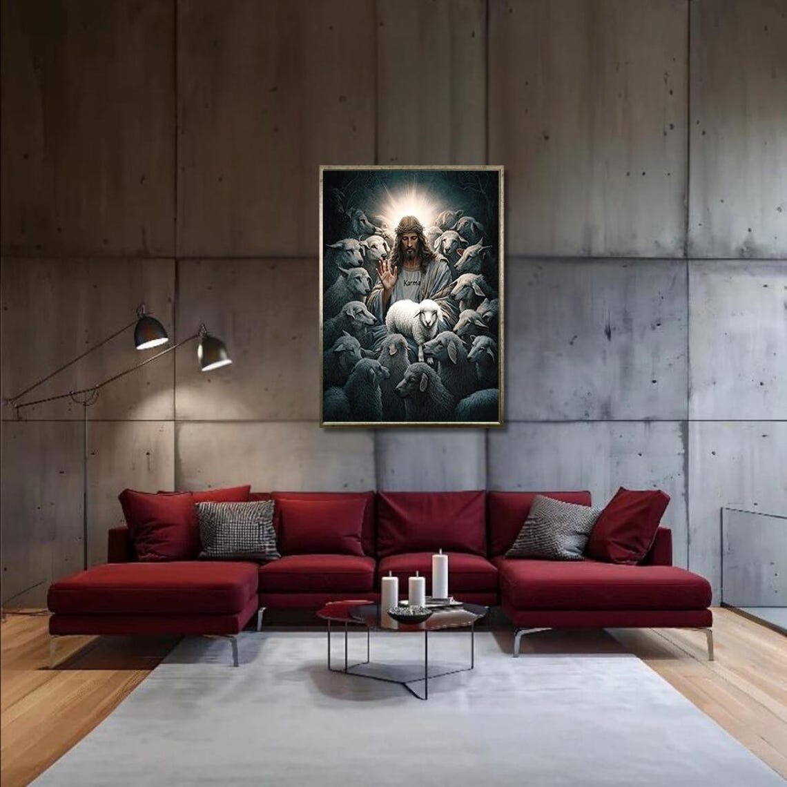 Jesus The Good Shepherd With Sheep Flock Karma Shirt Art Poster - Image 2