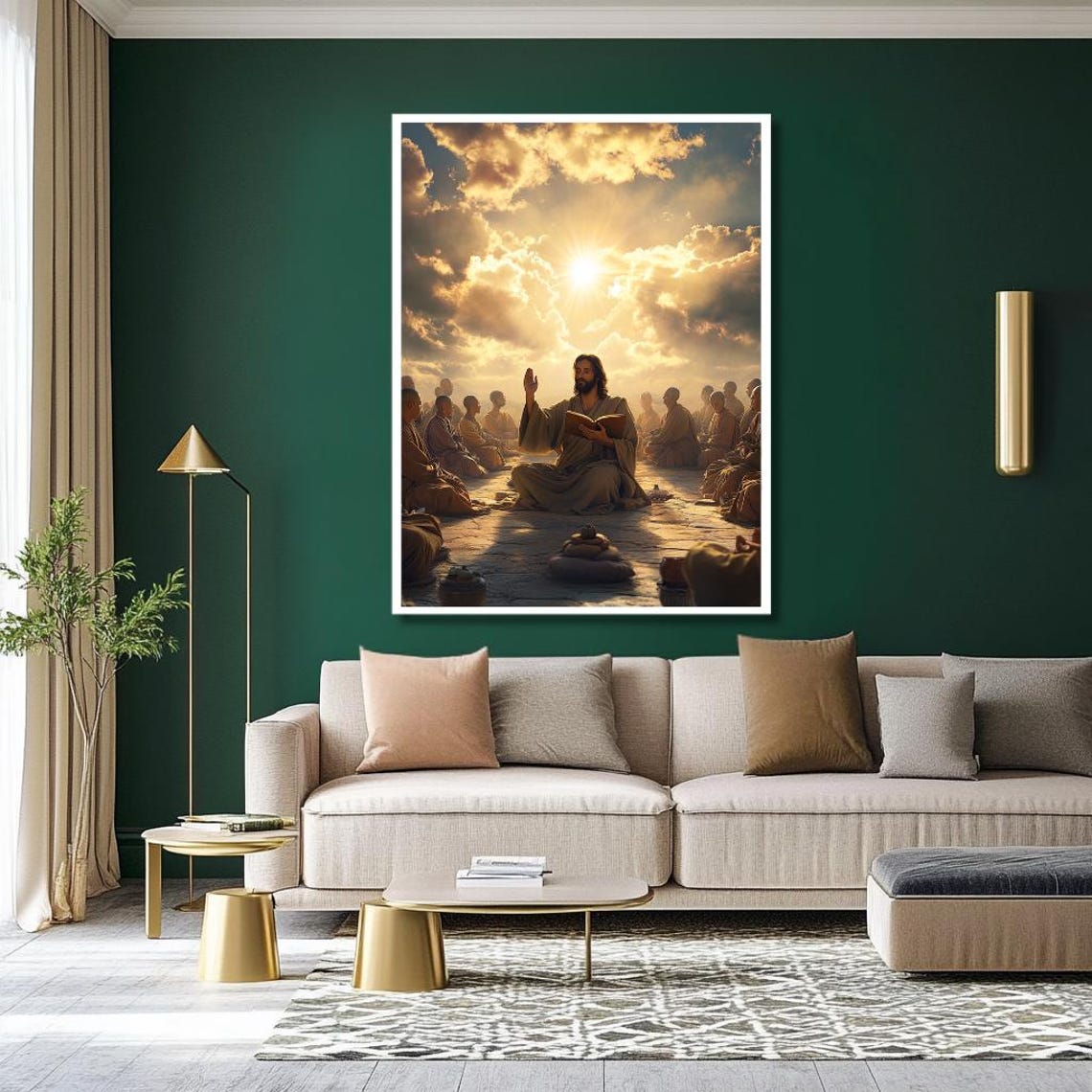 Jesus Christ Teaching Disciples at Sunset Bible Scene Art Poster - Image 2