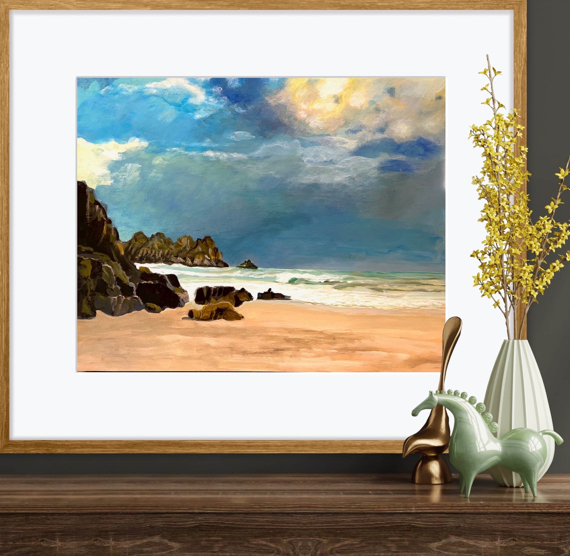Rocky Ocean Shoreline Under Dramatic Cloudy Storm Sky Seaside Poster