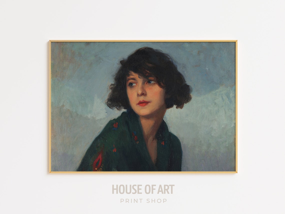 Moody Vintage Young Woman Oil Portrait Classical Beauty Art Print