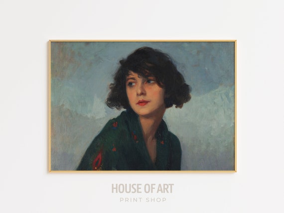 Young Woman Oil Painting Vintage Portrait Art Portrait Of A Girl Classical Beauty Art Moody Art Boutique Wall Art