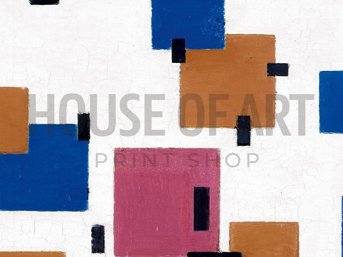 Colorful Squares Blue Rose Ochre Geometric Abstract Art Poster - Image 2