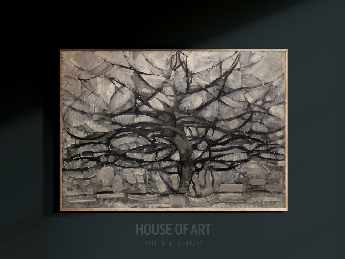 Piet Mondrian Gray Tree 1911 Cubist Monochrome Oil Painting Art Print - Image 3