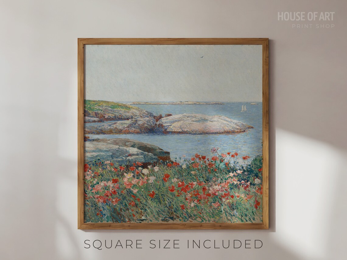 Childe Hassam Poppy Field Rocky Coast Sailboat Impressionist Print - Image 2