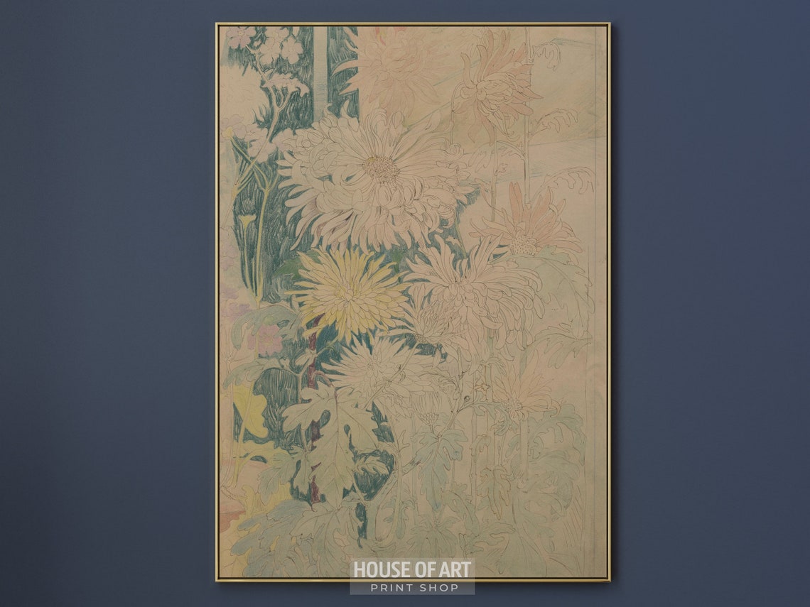 Chrysanthemum Botanical Sketch Vintage Floral Drawing Wall Art Print - Image 3