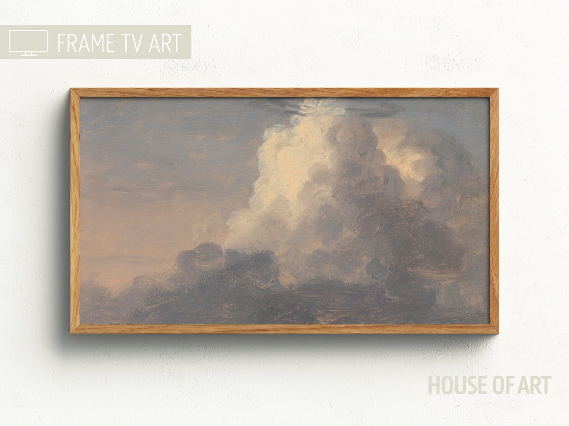 Billowing Cloud Vintage Painting Warm Sunset Tones Farmhouse Art Print