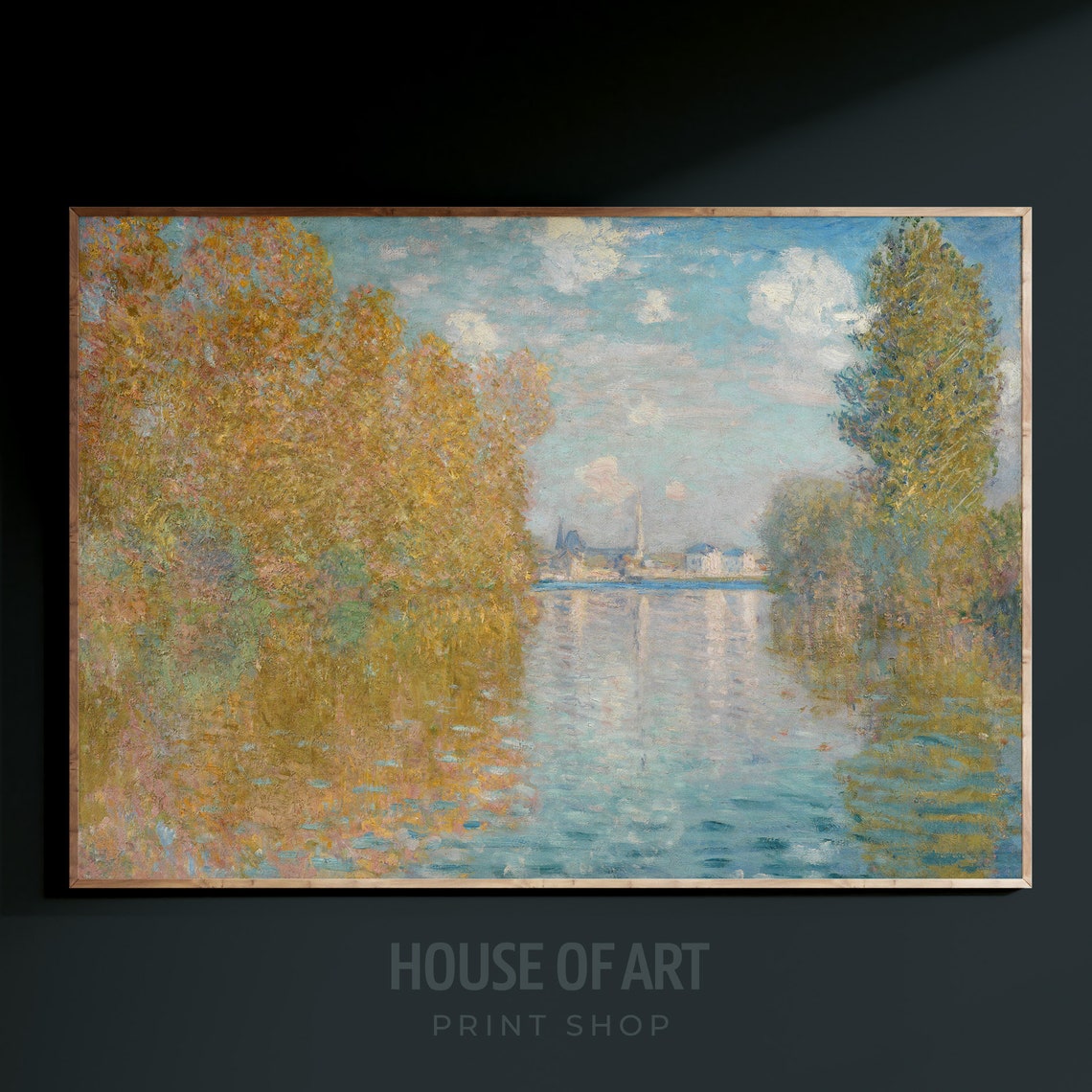 Impressionist Autumn River Golden Poplars Reflective Water Oil Poster - Image 3