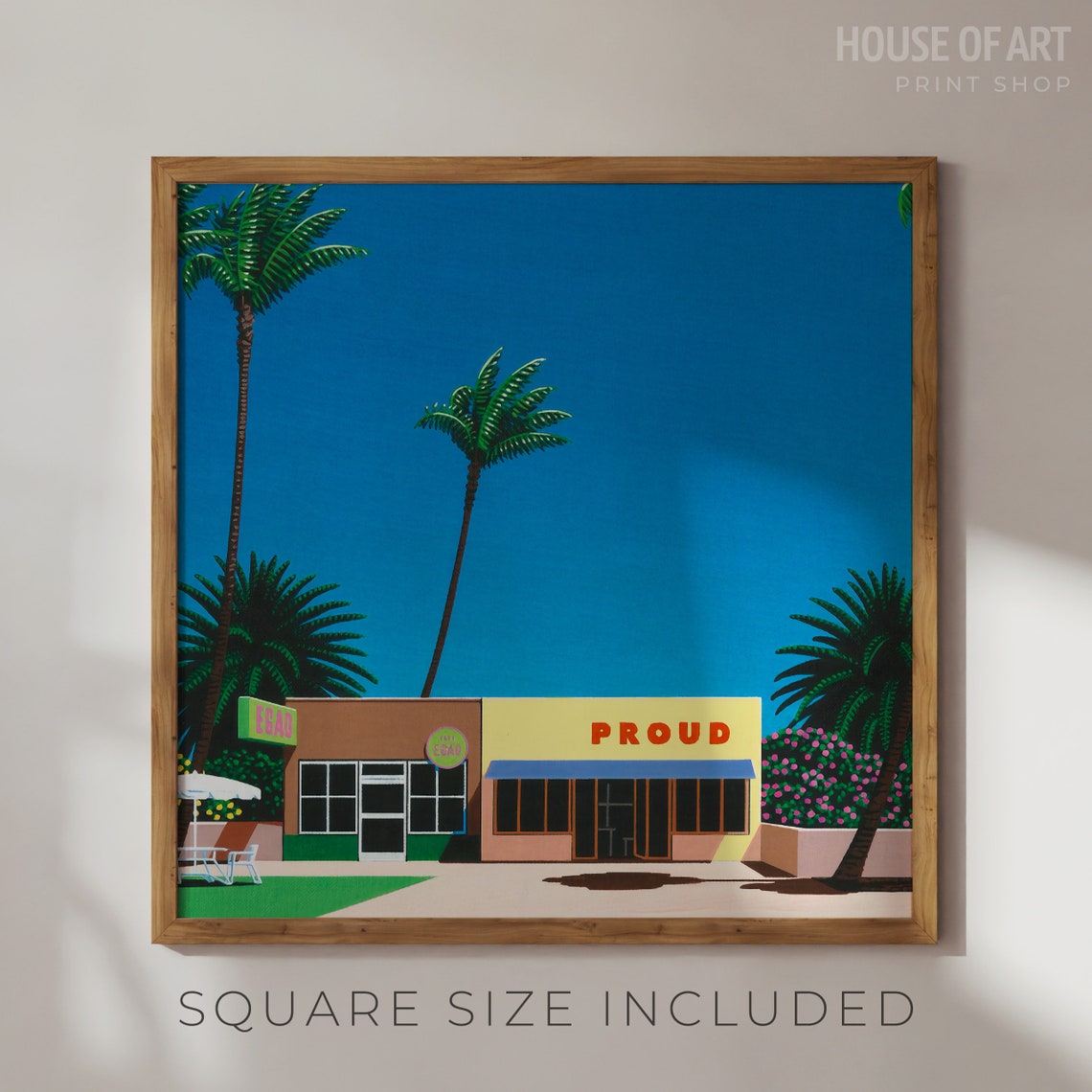 Retro City Pop Art Storefront Proud Palm Trees Blue Sky Wall Art - Image 2