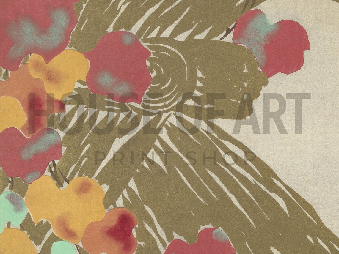 Japanese Woodcut Warm Autumn Ivy Branches Minimal Botanical Art Poster - Image 2